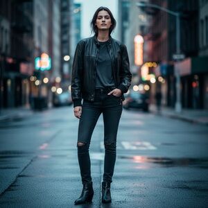 Saddlery Black Genuine Leather Moto Bomber Jacket XL Vintage 80s 90s